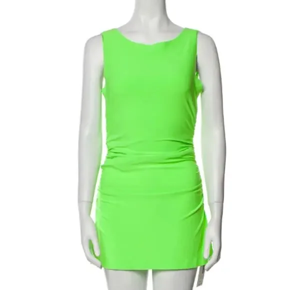 Norma Kamali Sleeveless Pickleball Mini Dress Neon Green NWT Size Small - Picture 4 of 6